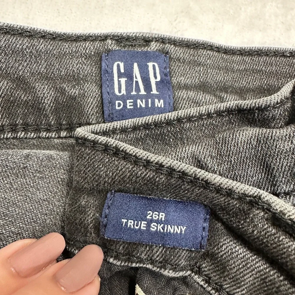 GAP Girls 26R (26x27) Black Denim True Skinny Mid-Rise Jeans Stretchy Kids XL‎